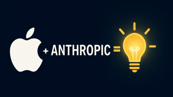Apple and Anthropic logos with a glowing light bulb, symbolizing their partnership to create an AI-powered coding assistant for Xcode using Claude Sonnet.
