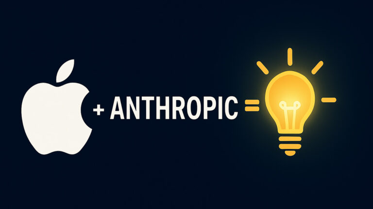 Apple and Anthropic logos with a glowing light bulb, symbolizing their partnership to create an AI-powered coding assistant for Xcode using Claude Sonnet.